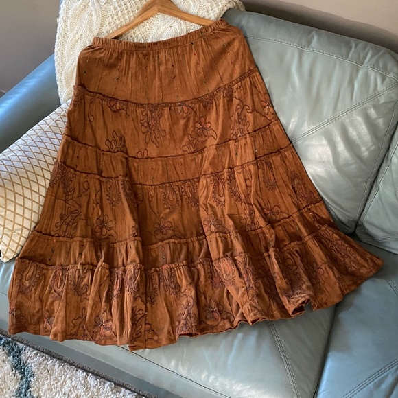 a la carte Dresses & Skirts - BEAUTIFUL Caramel-Colored FAUX SUEDE BOHO Long A-LINE Full HIPPIE Fall SKIRT M